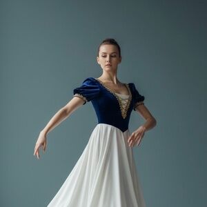 Luxe White/Blue Velvet Embellished Ballet Dress – Longer Skirt Length in Back S